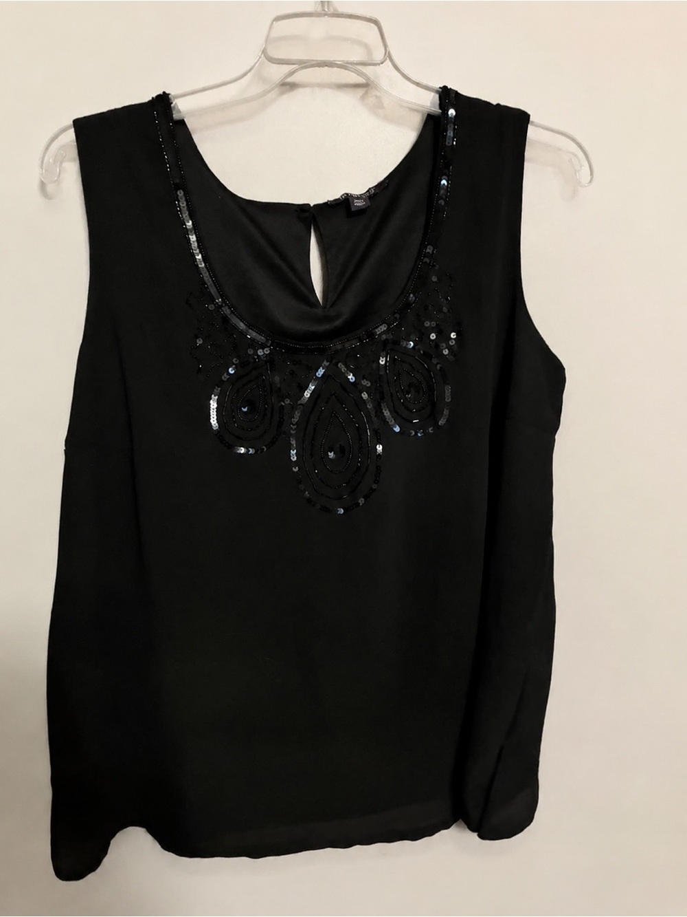 Roaman’s Size 22W Black Beaded Sequin Sleeveless Layered Top